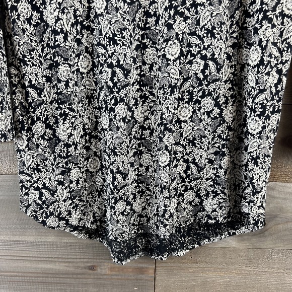 Lucky Brand Womens Shirt 3/4 Sleeve Scoop Neck Floral Boho Black Cream Small - Picture 3 of 8